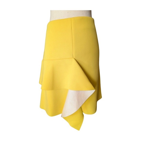 Marni Acid Yellow Bonded Crepe Interlock Ruffle Skirt IT 42Made Italy NWT